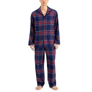 Club Room Men's 2-Pc. Flannel Pajama Set Navy/Red Tartan Plaid Medium